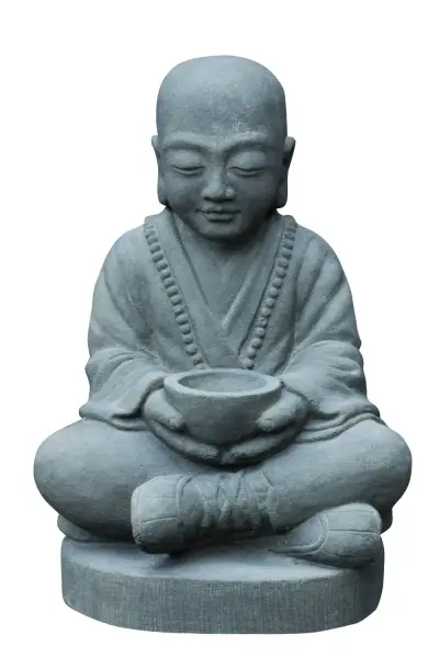 Product image 1 of the product “Sitting monk with bowl, 50cm height, cast lava stone, handcrafted& coloured ”